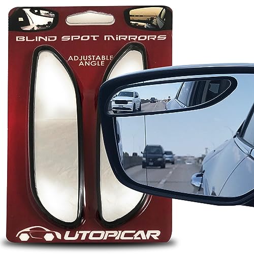 Utopicar Long Blind Spot Car Mirror - Aesthetic Convex Blindspot Mirrors  Engineered Design for Side Mirror (Blindspot)  Up/Down Adjustable Car Blind Spot Mirror  Rear View Blind Spot Mirrors (2 Pack)